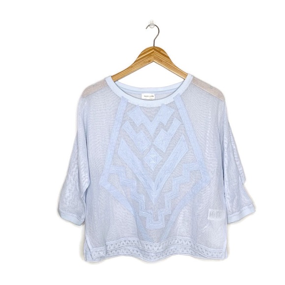 Anthro | Meadow Rue Blue Sheer Embroidered Top - Picture 1 of 7